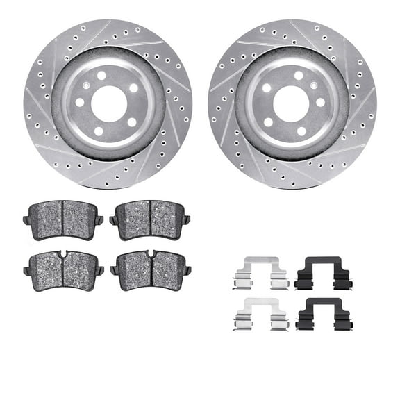 Dynamic Friction Company Rear Brake Rotors-Drilled and Slotted-Silver with 5000 Advanced Brake Pads includes Hardware 7512-73090