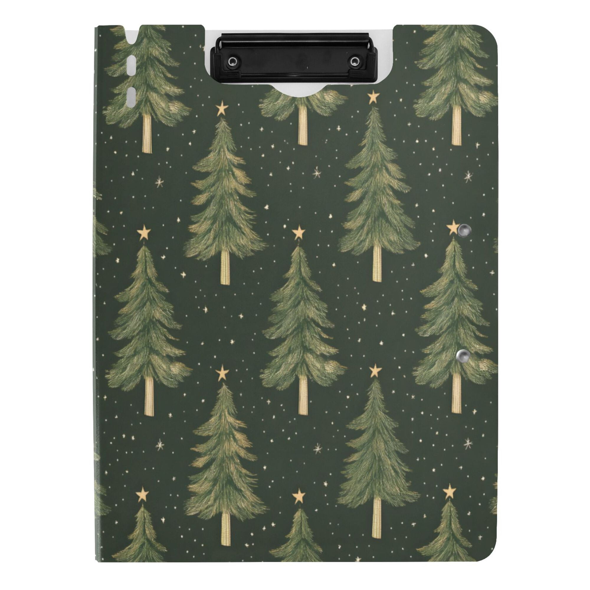 FORMRS A4 Clipboard Folder with Pen Holder Horizontal Foldable School Office Binder, Hand Drawn Christmas Trees