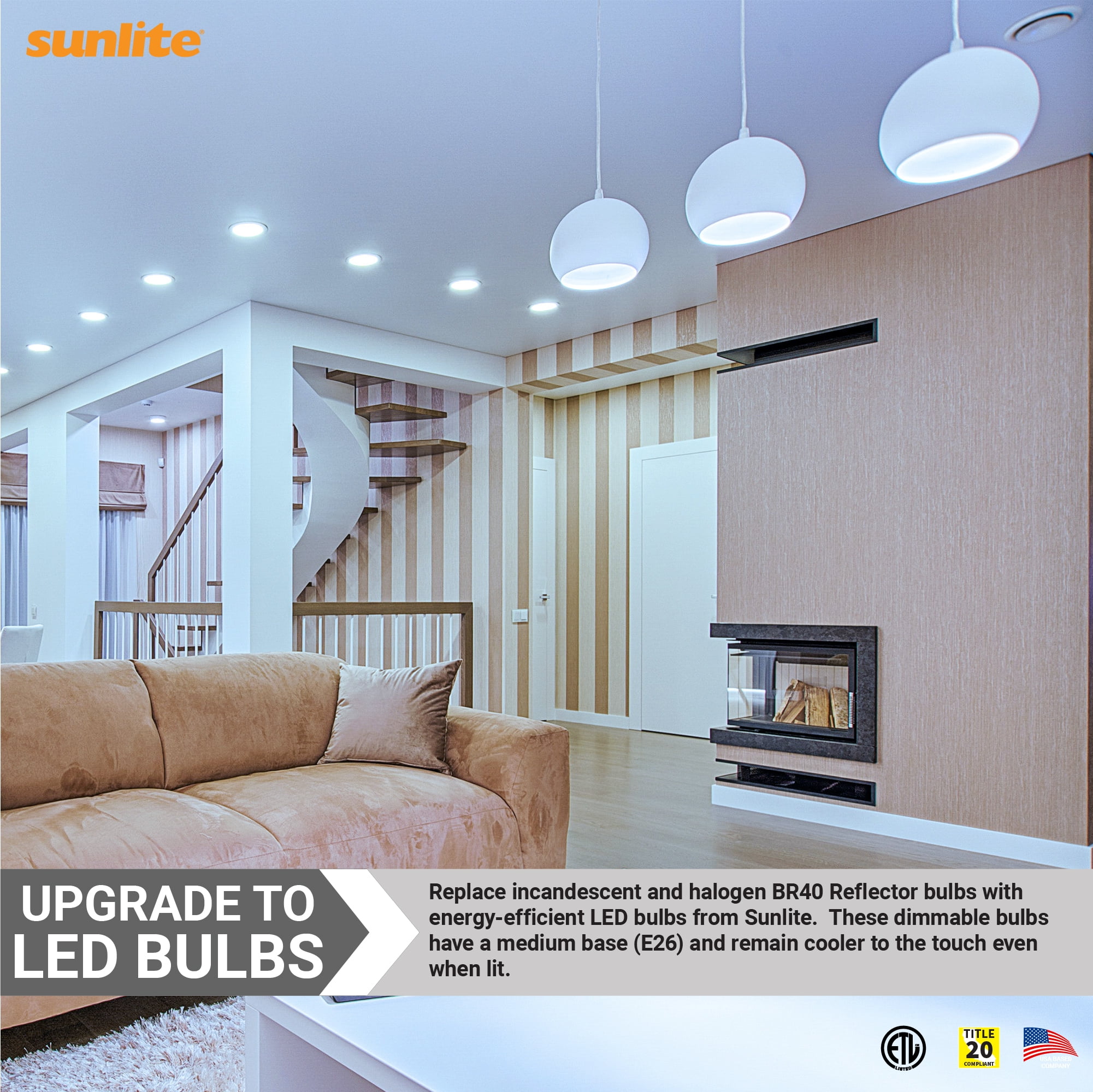 Sunlite LED BR40 Reflector Light Bulb, 12 Watts (85 Watt Equivalent), 120V, 1150 Lumens, Medium E26 Base, 90 CRI, Dimmable, Title-20 Compliant, ETL Listed, 5000K Daylight, 6 Pack