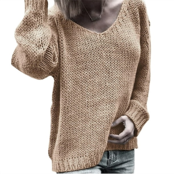 Qarigey Suéter de manga larga con cuello para mujer y adolescente, camisa de punto básica cálida para mujer, ropa de moda, accesorios Prendas para la parte del cuerpo S Khaki Qarigey AP009144-01