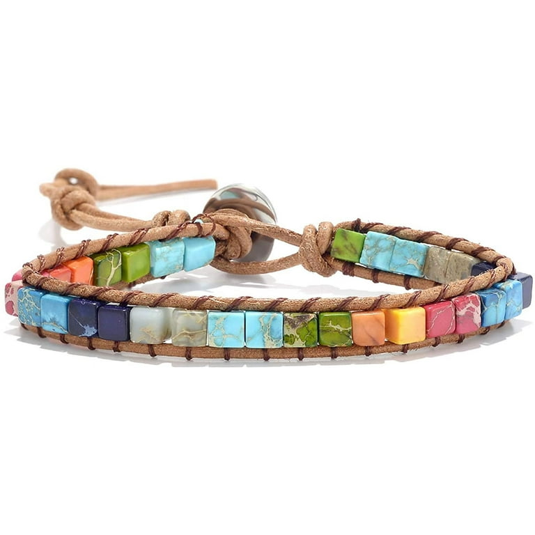 sedmart 7 Chakra Bracelets for Women with Real Stones Leather Wrap Healing Bead Bracelet Women Men Boho Friendship Jewelry Walmart