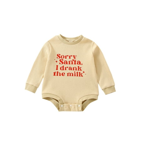 

Binwwede Baby Spring Autumn Jumpsuit Cartoon Letter Print Waffle Long Sleeve Round Neck Romper