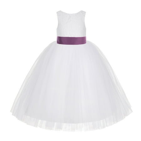 

White Floral Lace Junior Flower Girl Dress Christening Communion LG7