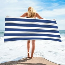 AuroraX Microfiber Beach Towels Quick Dry Blue Lightweight Bath Towels White Striped for Women,Men,Kid,Bathroom