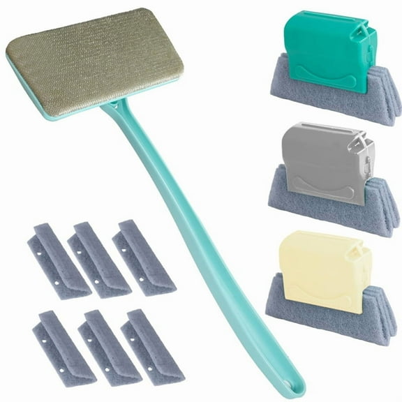 Window Screen Cleaner&Track Cleaning Kit,Mesh Screen Cleaning Brush,14.8In Detachable Long-Reach Handle,Wet&Dry Dual-Use,1 * Screen Brush 3 * Screen Brush 6 * Replacement Cloth,As Shown