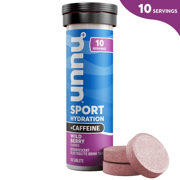 Nuun Sport   Caffeine Electrolyte Hydration Sports Drink Water Enhancer Mix Tablets, Wild Berry, 10 Count Tube