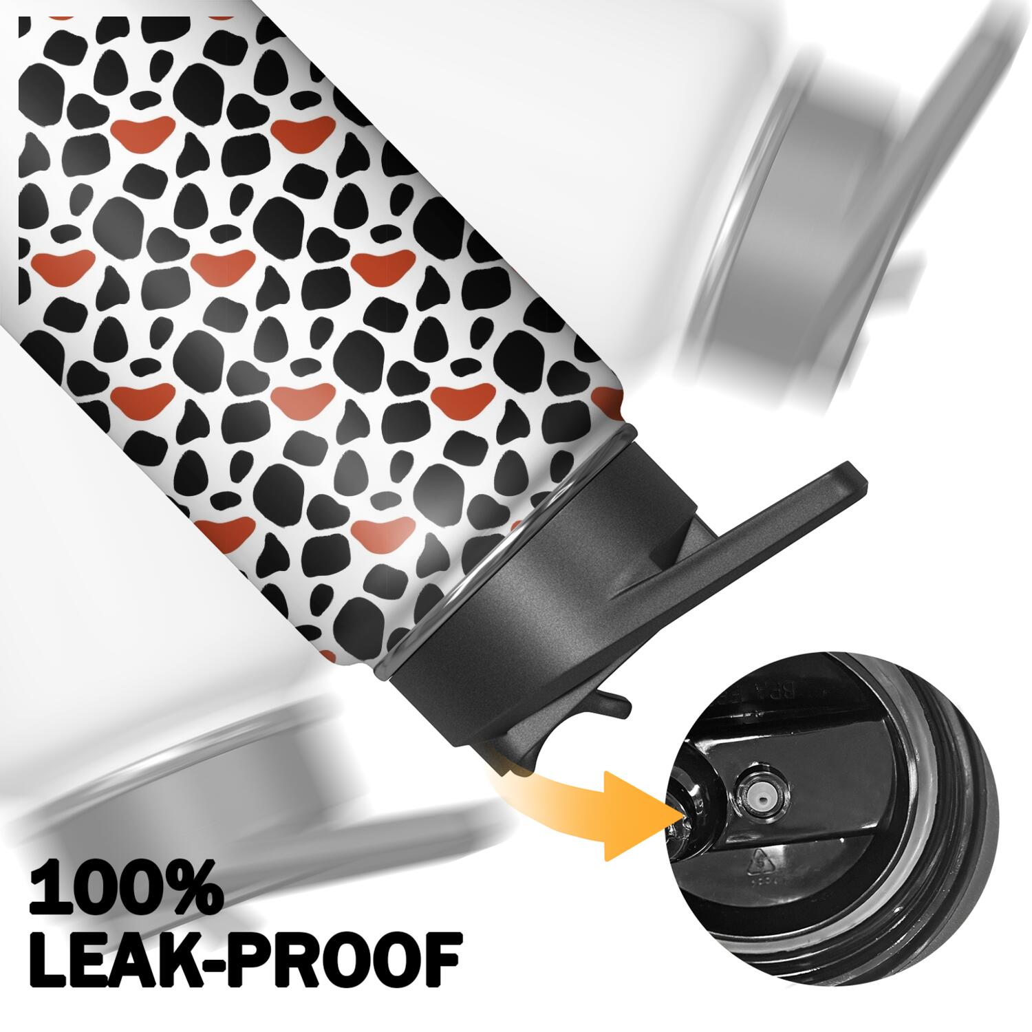 Leopard Print Insulated Stainless Steel Water Bottle with Straw & Cleaning Brush – 18 Oz | Leakproof, BPA-Free, 304 Stainless Steel, Wide Mouth, Travel Mug for Car, Gym, Office