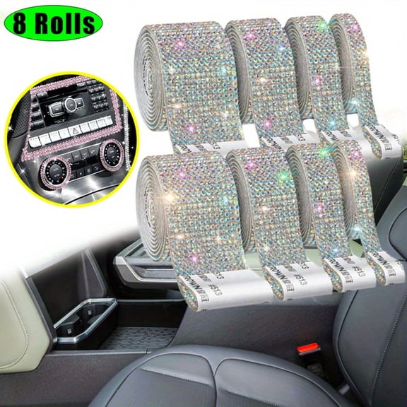 8 Rolls Rhinestone Ribbons, 8 Yard Silver Self Adhesive Rhinestone Ribbon, Bling Crystal Diamond Ribbon Roll Wrap Glittering Rhinestones Sticker for Decoration Car DIY Arts Crafts Wedding