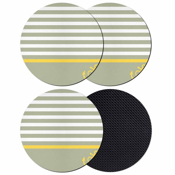 Anchor Sage Green Coasters Set of 4, Absorbent Coasters for Drinks, Yellow Nautical White Geometric Stripe Coaster for Desk Coffee Table Protection, Home Decor House Warming Gifts 4"