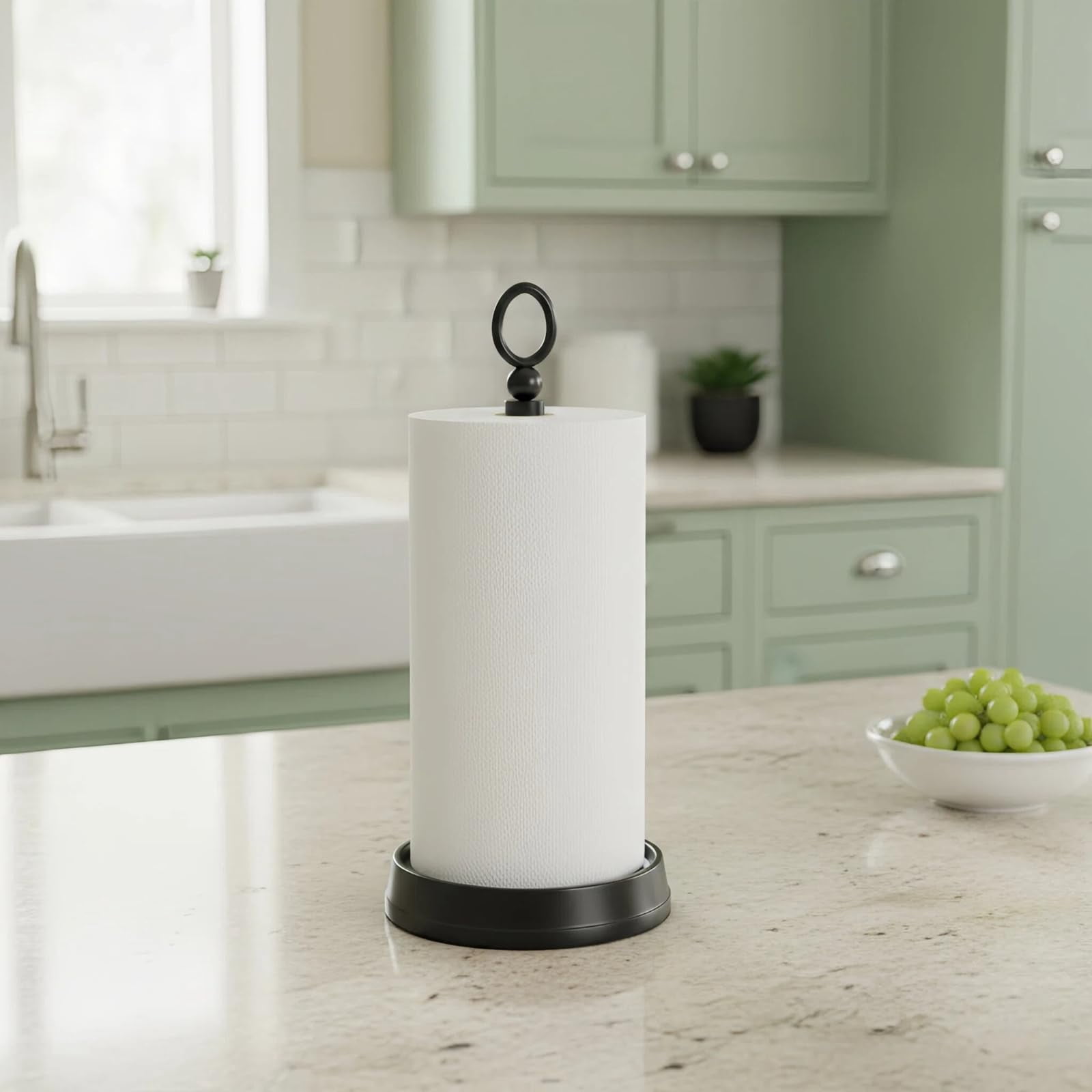 Standing Paper Towel Holder  Non-slip Roll For Bathroom Stainless Steel Kitchen Stand Countertop (matte Black 2 Pack)