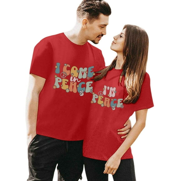 YDLCAFD Womens T Shirts Cotton Women's Couple's Day Printed Round Neck Short Sleeve T Shirt Nike T Shirts Women Workout Tops Women