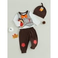 thumbnail image 3 of ZAXARRA Baby Boy First Thanksgiving Outfits Turkey Letter Pattern Long Sleeve Infant Rompers Long Pants Hat 3Pcs Clothes Set, 3 of 9