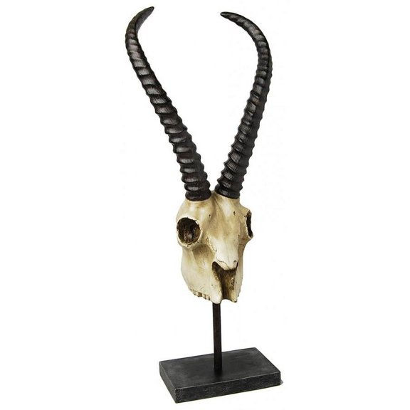 Sculpture Antelope Skull Ebony Ivory Black Resin Wood Seat