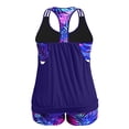 thumbnail image 2 of Traje de baño Tankini Holipick azul con hojas moradas para mujer, talla grande, 2 of 6