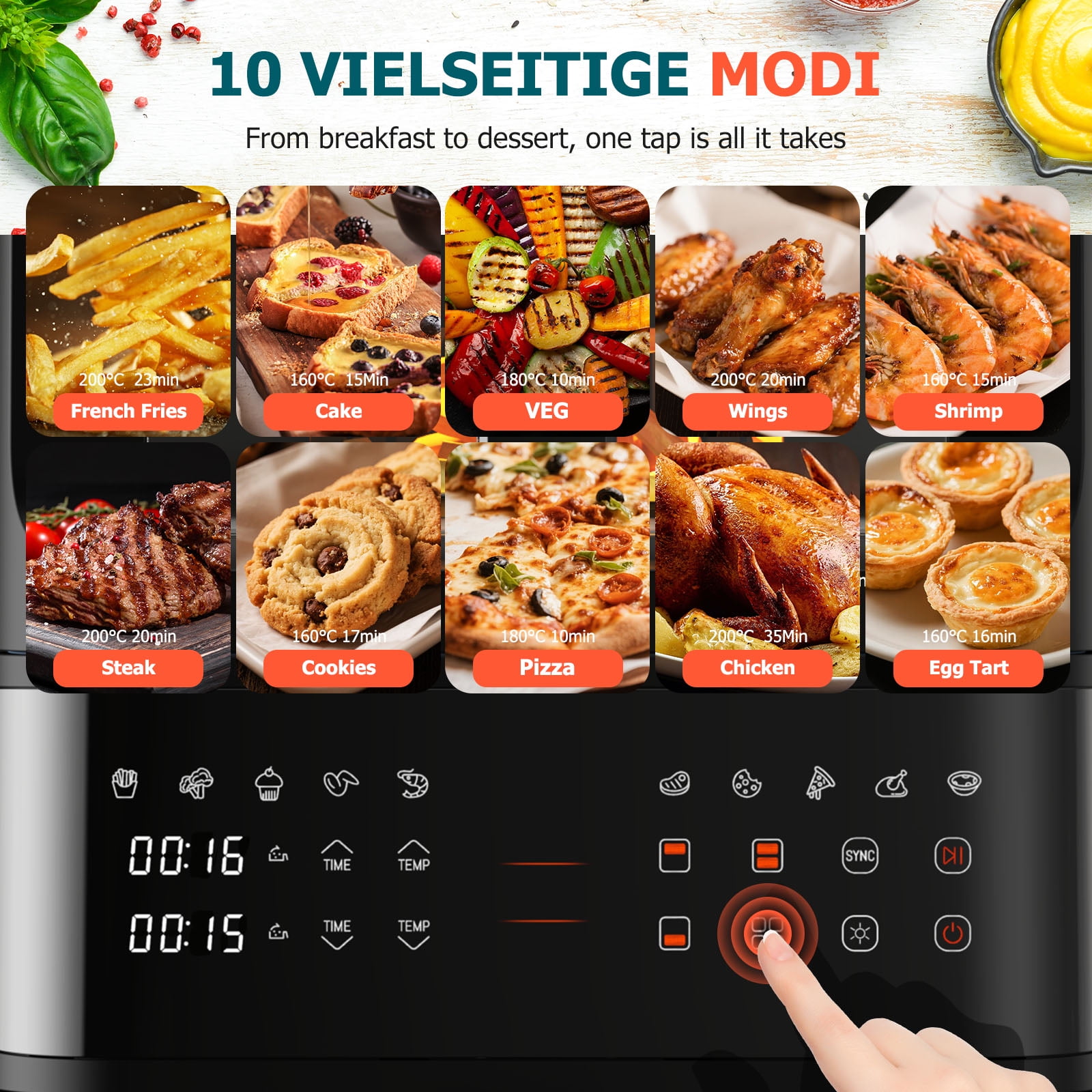 11QT Dual Basket Air Fryer, 10-in-1 Air Fryer Oven with 3D Hot Air Circulation, LED Touchscreen, Nonstick Dishwasher-Safe Baskets, Visible Window, Stainless Steel, Black