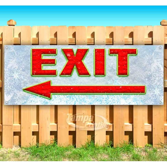 Exit Left Arrow Red Caps 13 oz Vinyl Banner With Metal Grommets