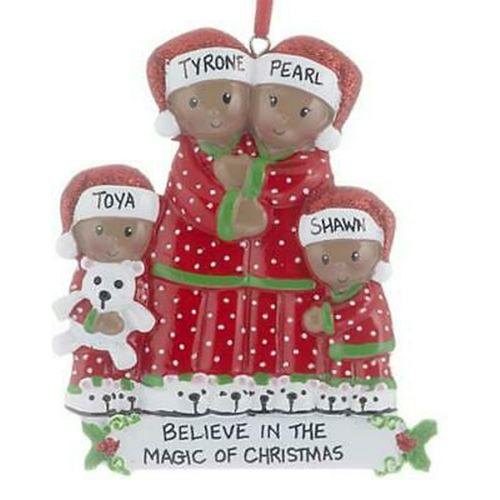 African American Pajama Family of 4 Christmas Ornament