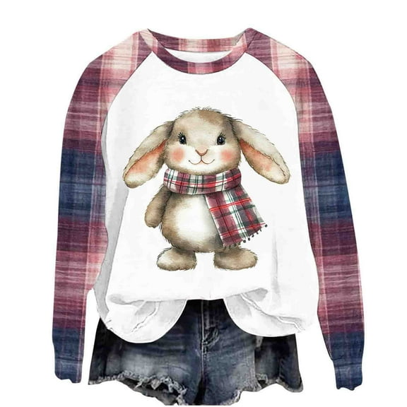Happy Easter Sweatshirt Women Raglan Long Sleeve Shirts 2025 Cute Bunny Rabbit Graphic Tees Pullover Fuuny Lightweight Shirts Tops(Purple,XXL)
