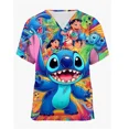 thumbnail image 3 of Camisetas de uniforme de enfermera, camisetas con cuello en V, ropa de hospital de Disney Stitch para mujer, camisetas de verano 2024 con bolsillos para mujer, 3 of 5