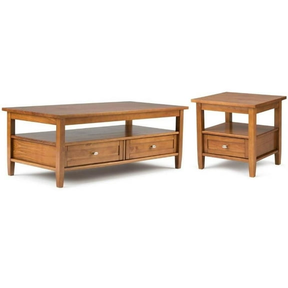Home Square 2-Piece Set with Wood 48" Coffee Table and 20" End Side Table
