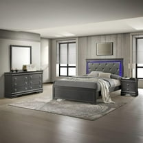 Blaze Modern Style Queen 4PC bedroom set  made with Wood & LED Headboard in Gray