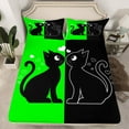 thumbnail image 2 of jejeloiu Black Cat Kitten Full Size Sheets,Pet Animal Lover Bed Sheets,Green Black Sheet Sets For Men Women,Microfiber Bedroom Decor,4pcs, 2 of 7