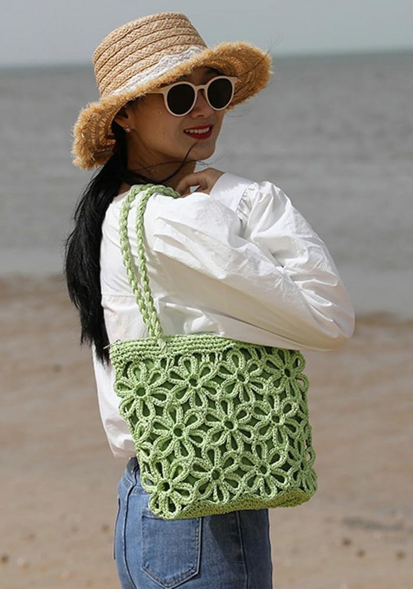 CoCoMangos Straw Woven Handbags for Women Hollow Shoulder Bag Large Flower Tote Purse Designer Top Handle Bag Beach Summer