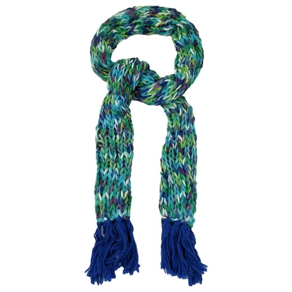 Womens Colorful Blue Green Purple Multi-Color Crochet Chunky Knit Scarf Tassels
