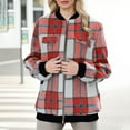 thumbnail image 3 of XUNKUSGA Bomber Jacket Women Casual Flannel Checkered Striped Lightweight Jacket Women Vintage Full Zip Long Sleeve Elastic Hem Fall Outfits for Women 2025 S-2XL Red, 3 of 4
