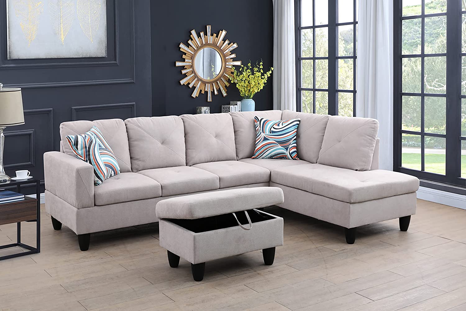 Brea3 Piece Right Facing Sectional Sofa Set With Ottoman
