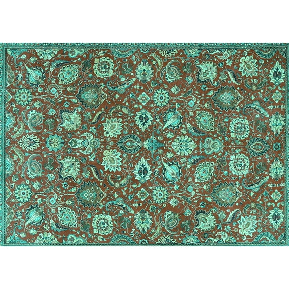 Ahgly Company Machine Washable Indoor Rectangle Persian Turquoise Blue Traditional Area Rugs, 5' x 7'