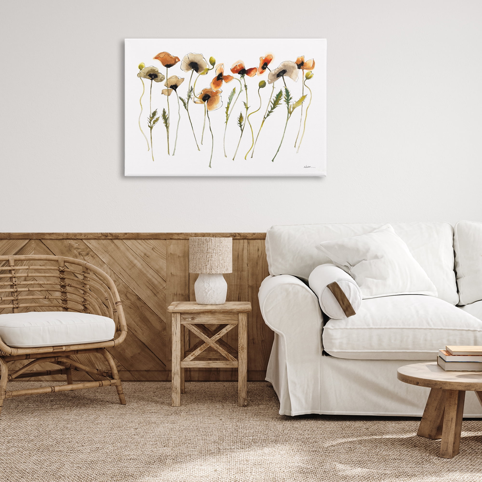 Stupell Industries Autumn Poppy Sprigs Botanical & Floral Painting Gallery Wrapped Canvas Art Print Wall Art, 36 x 24