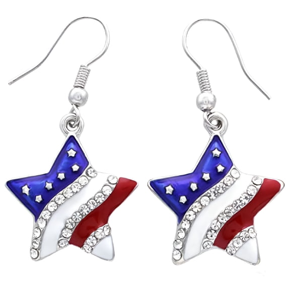 DESIGNICE Patriotic Red White Blue American USA Flag Star Dangle Drop Earrings 4th of July Independence Day Gift (Star Hook)