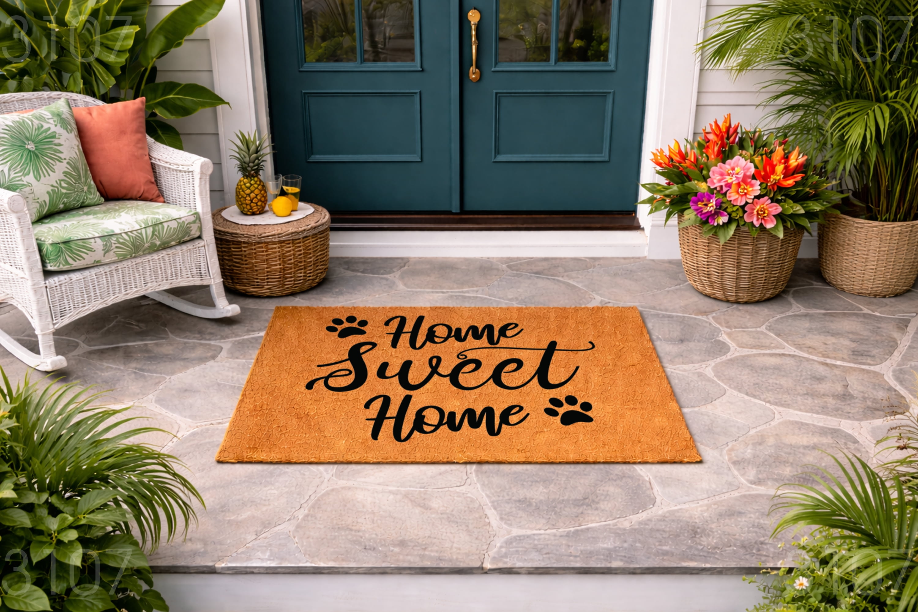 Home Sweet Home Doormat, Paw Print Welcome Mat, Indoor Outdoor Entryway Rug (18x30 inches) 3107