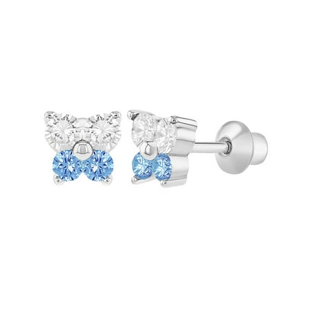 Rhodium Plated Butterfly Screw Back Earrings Baby Girl Infants Toddlers
