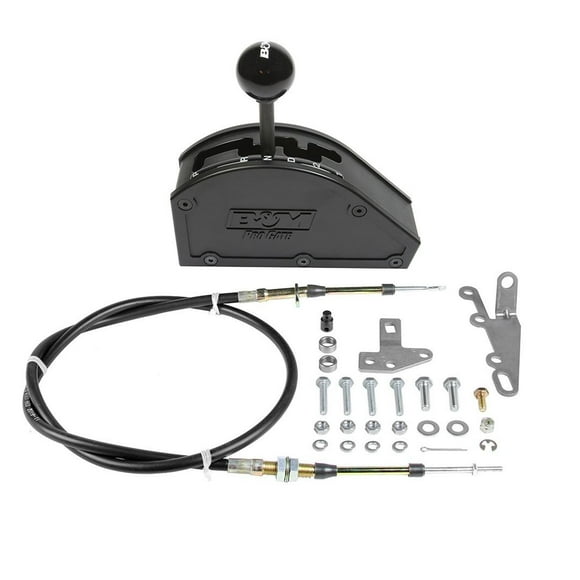 B&M; B&M Auto Trans Shifter 80889 Pro Gate; pour Utilisation avec GM 3 Vitesses Transmissions Automatiques; Gated Race Shifter; Poignée Noire; Motif de Shift avant; Sortie de Câble Arrière; avec Logo Texture Lisse