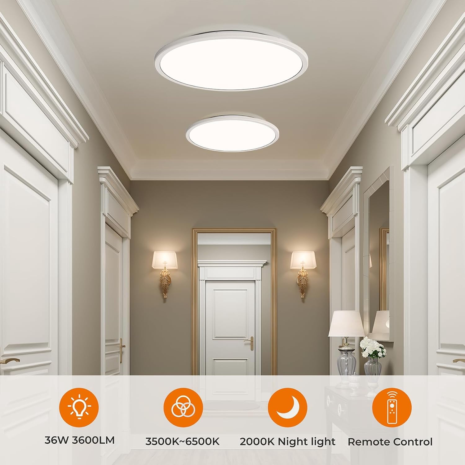 Matane 15.4'' LED Flush Mount Ceiling Light Fixture with Remote Control, Nightlight 2000K Warm,36W 3600LM 3000K-6500K Dimmable Surface Mount Lighting Fixture for Bedroom, Dining Room, Kitchen,White