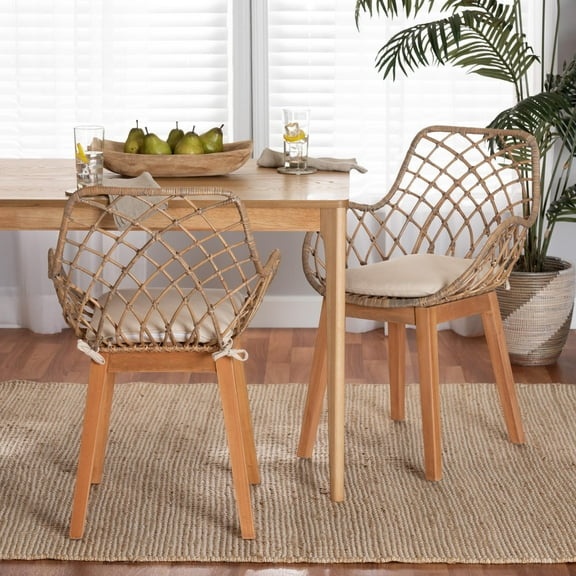 bali & pari Ballerina Rattan BOHO Dining Chairs, Set of 2, Greywash