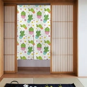 XMXT Japanese Noren Doorway Room Divider Curtain,Cartoon Cactus Print Restaurant Closet Door Entrance Kitchen Curtains, 34 x 56 inches
