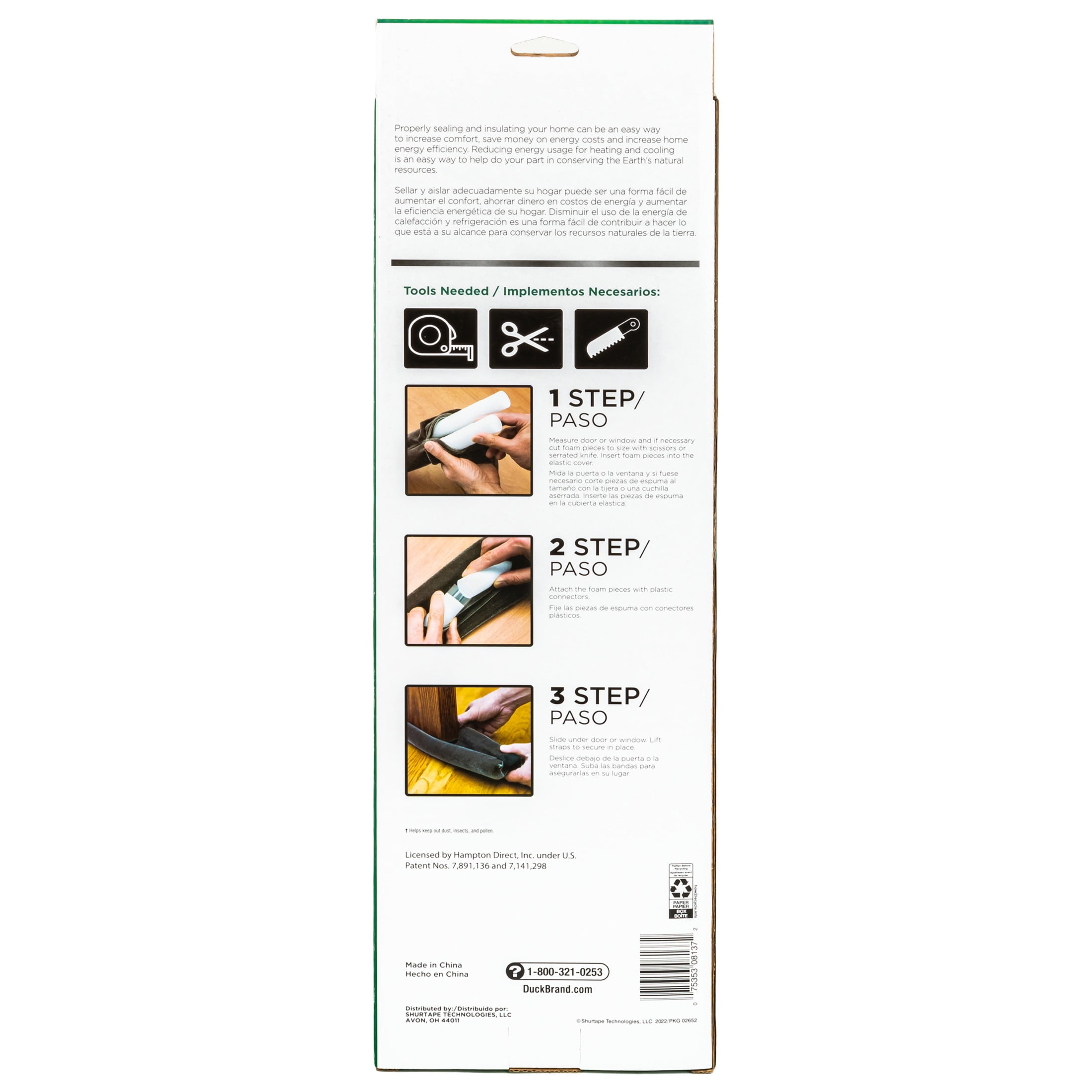 (4 pack) Duck Brand Dark Gray Foam Double Draft Door Seal, 2 pack