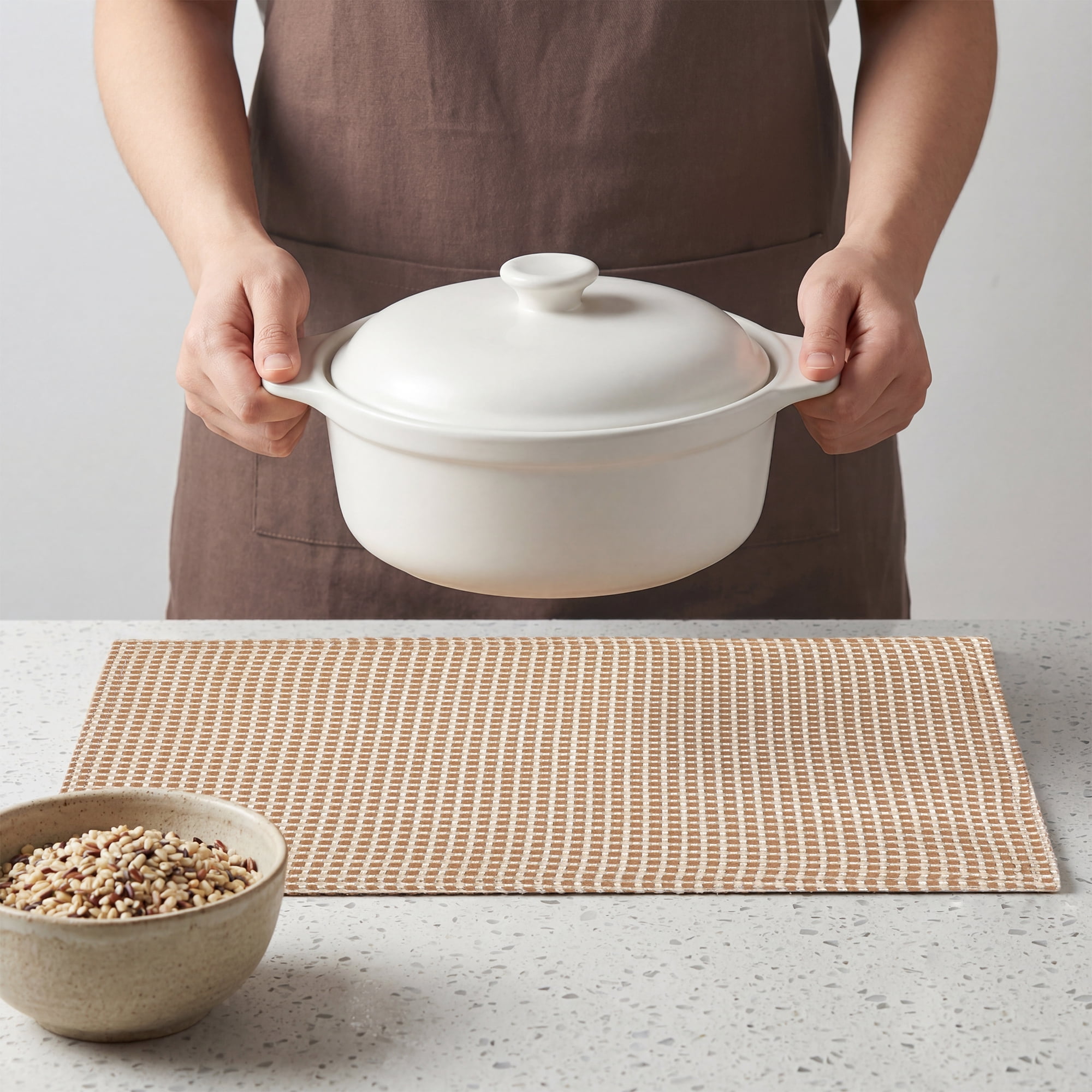 Unique Bargains Farmhouse Placemats Set of 4 Cotton and Linen Khaki 18.1x11.8inch