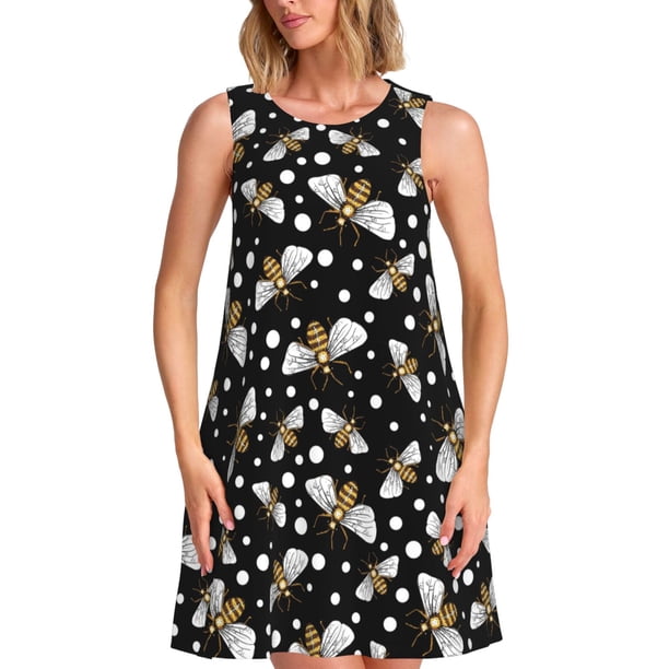 Disketp Honey Bees at Night para Vestido sin Mangas para Mujeres, Vestidos de Verano para Mujeres, Casual y Holgado para la Playa