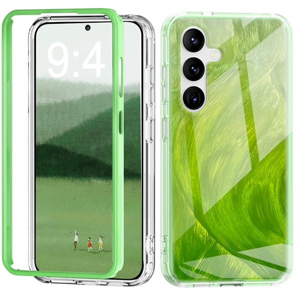 For Samsung Galaxy S24+ Plus Case, Gradient Color Feather Pattern Full Body Shockproof Protective Anti-Scratch Drop Proof Slim Fit Phone Case for Samsung Galaxy S24+, Green