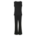 thumbnail image 5 of Women 2 Piece Outfits Boho Casual Solid Color Vest Sleeveless Top Loose Wide Leg Pants Trousers Two Piece Set Suit Summer Capris For Women Casual Lightweight, 5 of 5