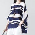 thumbnail image 2 of Gibobby Playera Corte clásico para Mujer Camisa grande Mujer Top Algodón Lino Tamaño Rayas sueltas Manga corta O-cuello Blusa de mujer(Marina,XL), 2 of 5