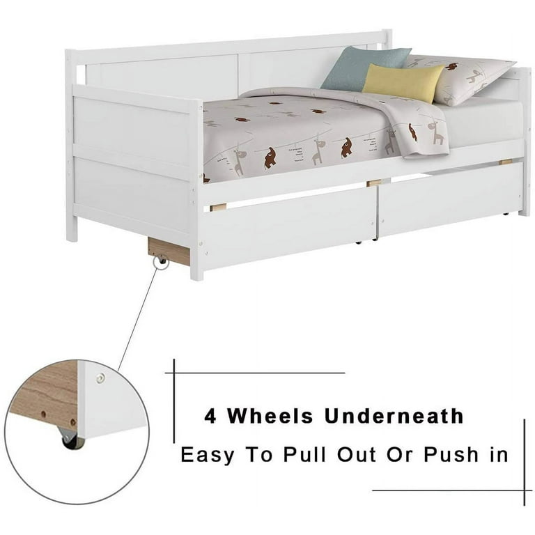 Twin Daybed Frame YOFE Kids Twin Day Bed Frame Wood Twin Daybed with 2 Storage Drawers Slats Support Twin Daybed Frame No Box Spring Needed Twin Bed Frame for Bedroom Living Room