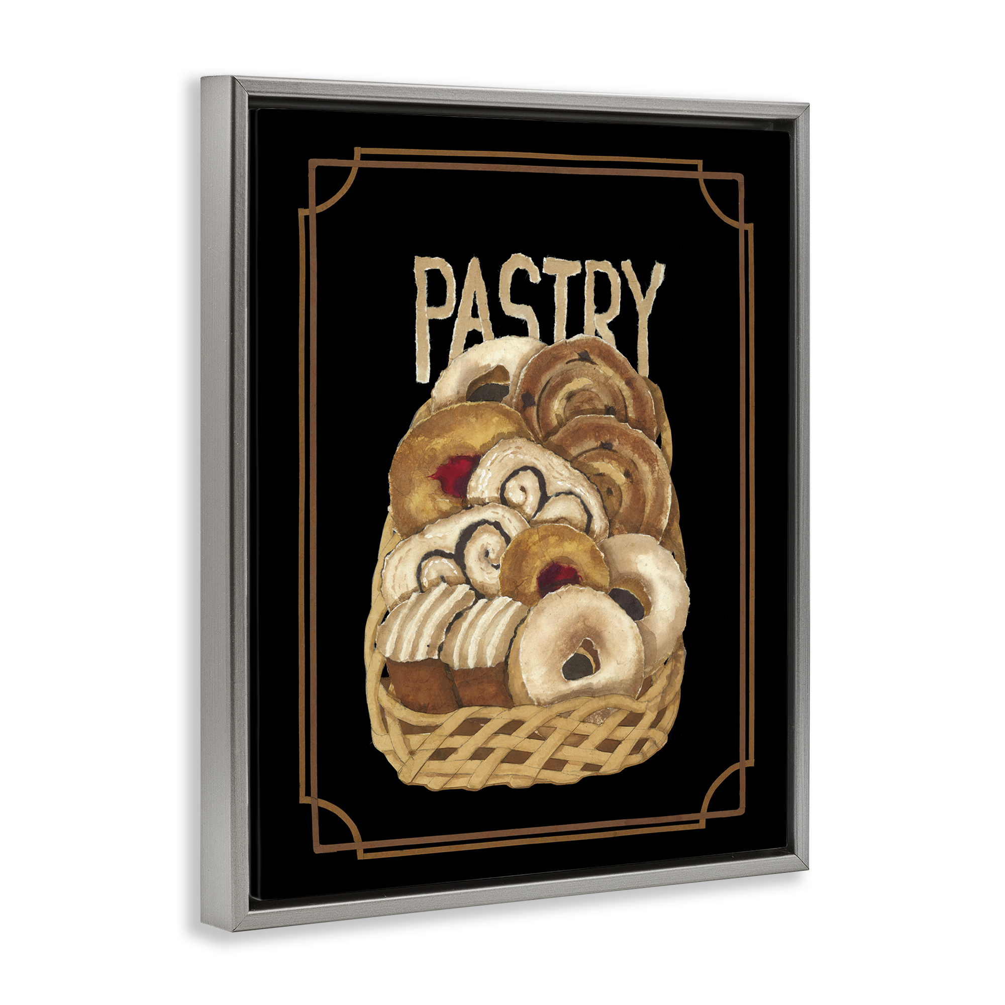Stupell Industries Traditional Pasty Basket Food & Beverage Painting Gray Floater Framed Art Print Wall Art, 25 x 31
