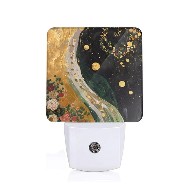 Fotbe Abstract Gold Floral Galaxy Luz Nocturna LED, Luz de Noche con Sensor de Luz Natural de Anochecer a Amanecer, Se Enchufa a la Pared, Blanco Cálido 0.5W-US