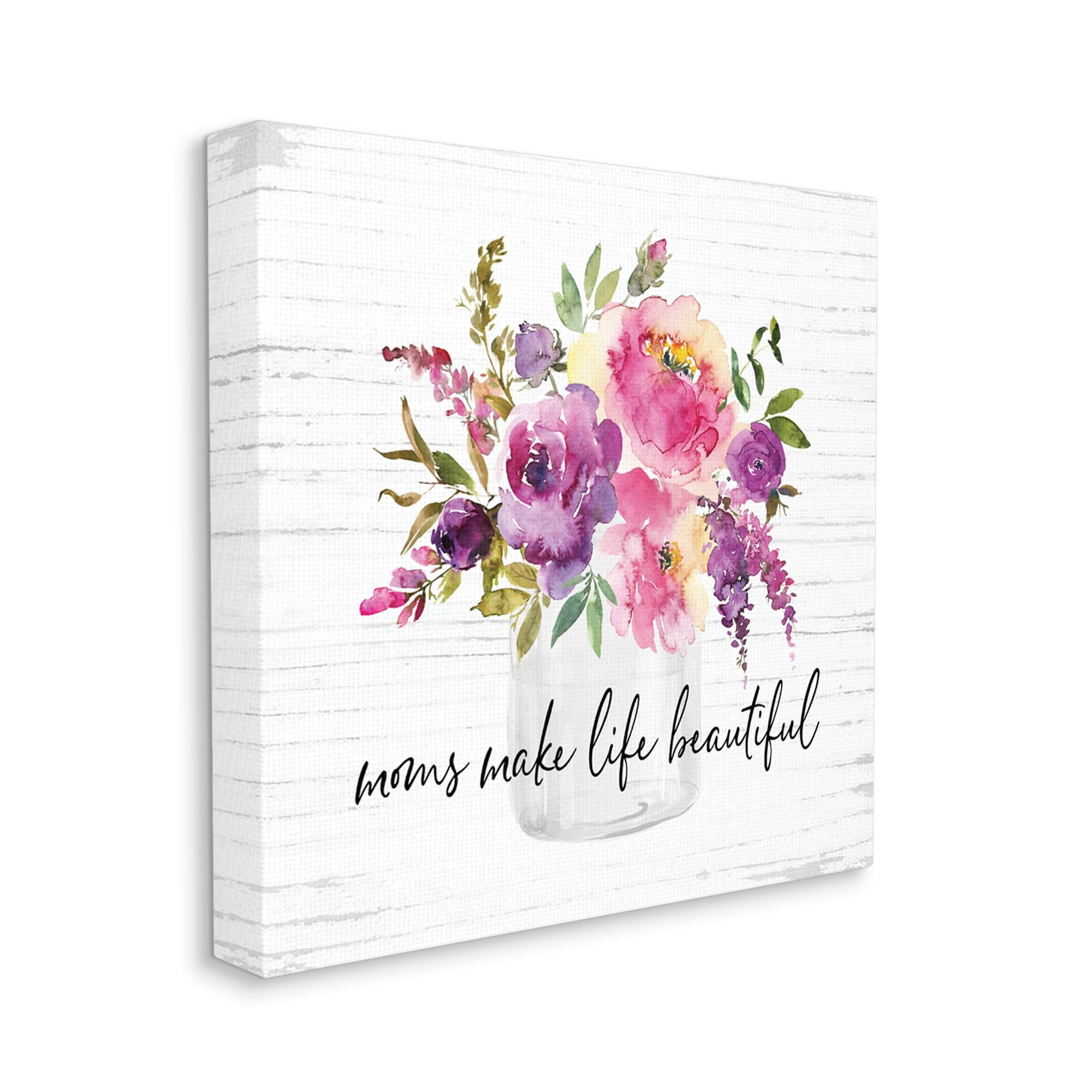 Mom's Make Life Beautiful Watercolor Flower Bouquet Botanical & Floral Graphic Art Gallery-Wrapped Canvas Print Wall Art