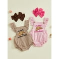 thumbnail image 3 of BemeyourBBs Newborn Baby Girl My Rolls Are Homemade Outfit Bread Embroidery Plaid Flying Sleeve Romper Headband, 3 of 9